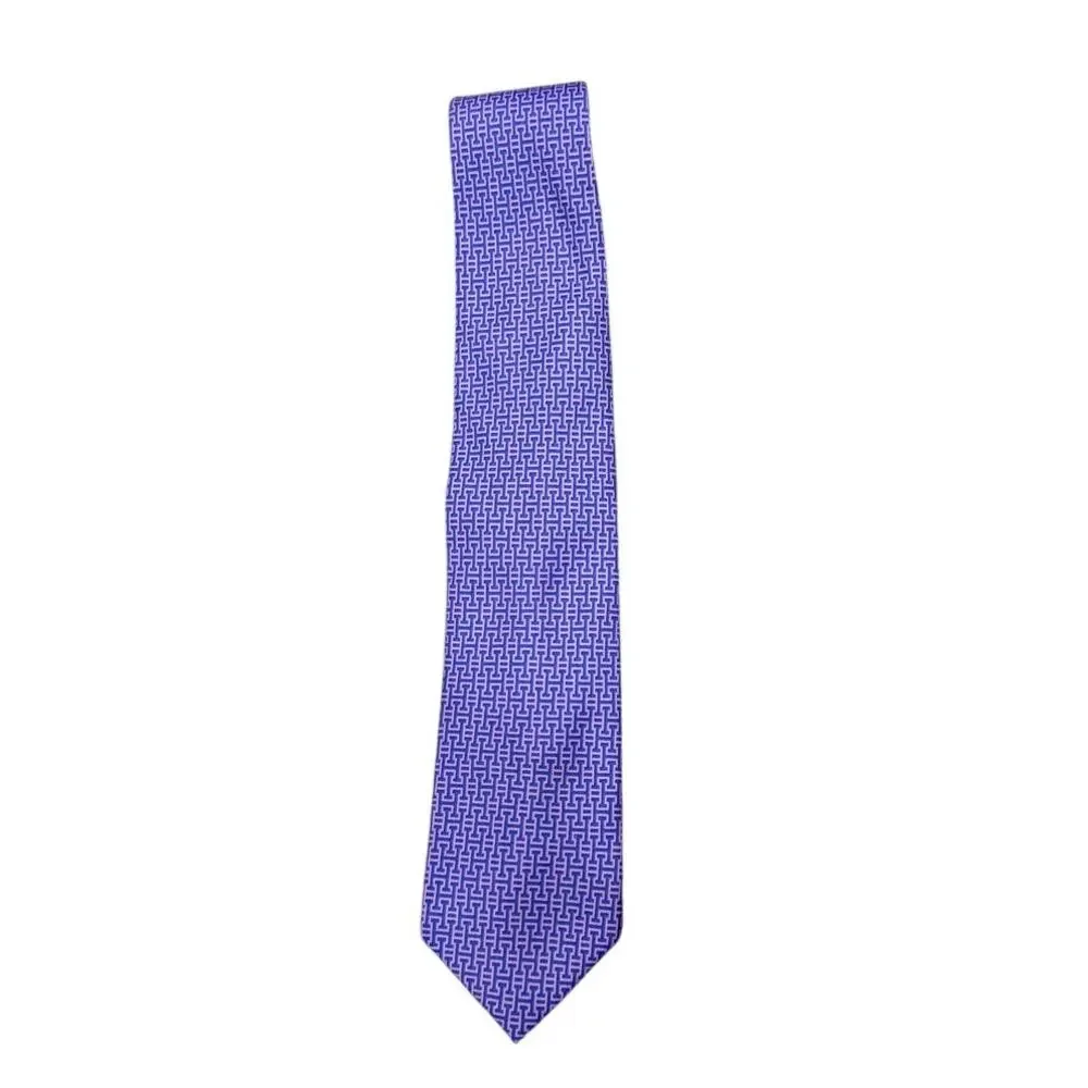 Hermès Paris Purple Geometric Micro Print 100% Silk Necktie